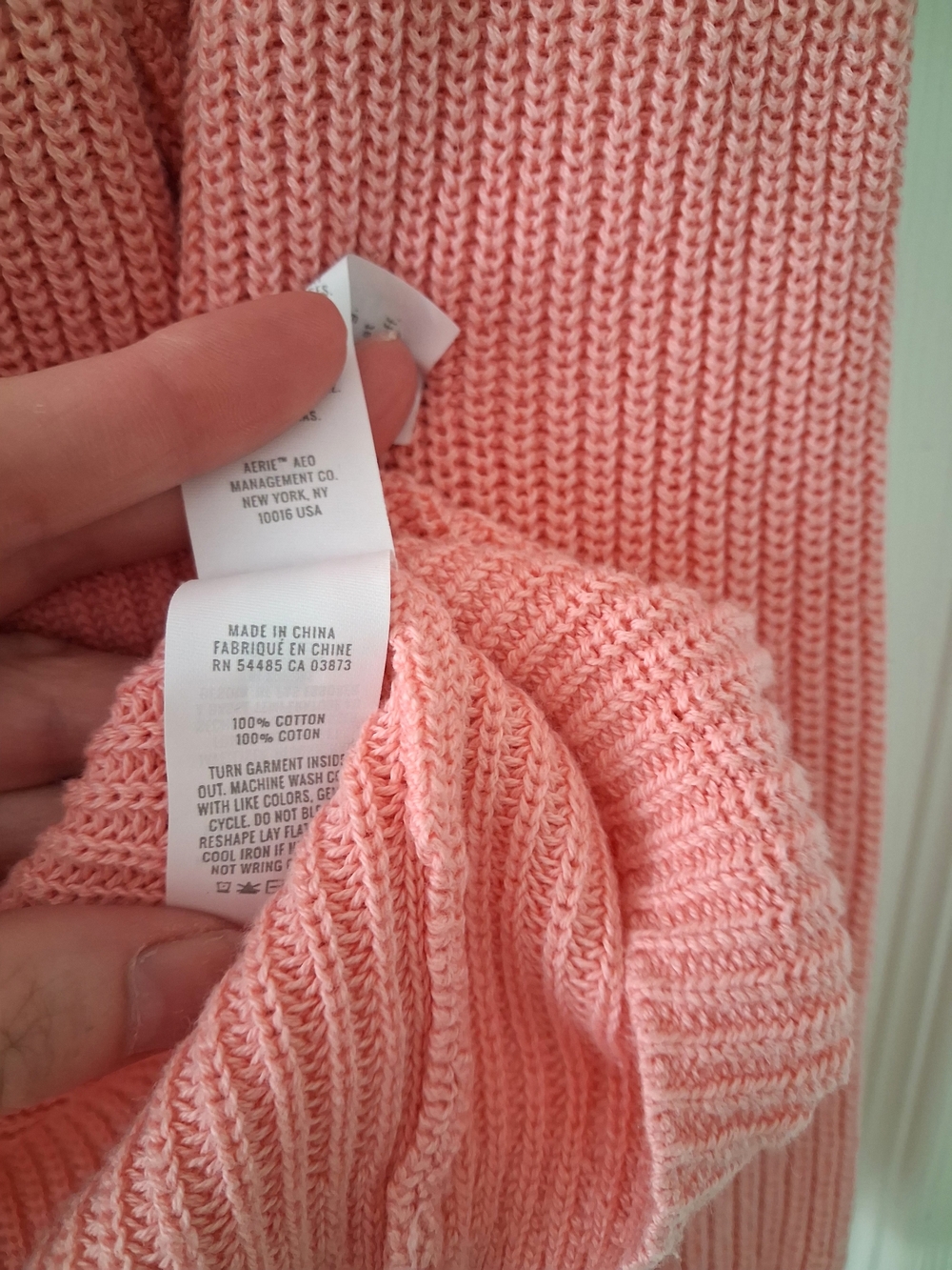 Aerie Cozy Strawberry Patch Pink Button Front Oversized Cotton Henley Sweater - Picture 4 of 6